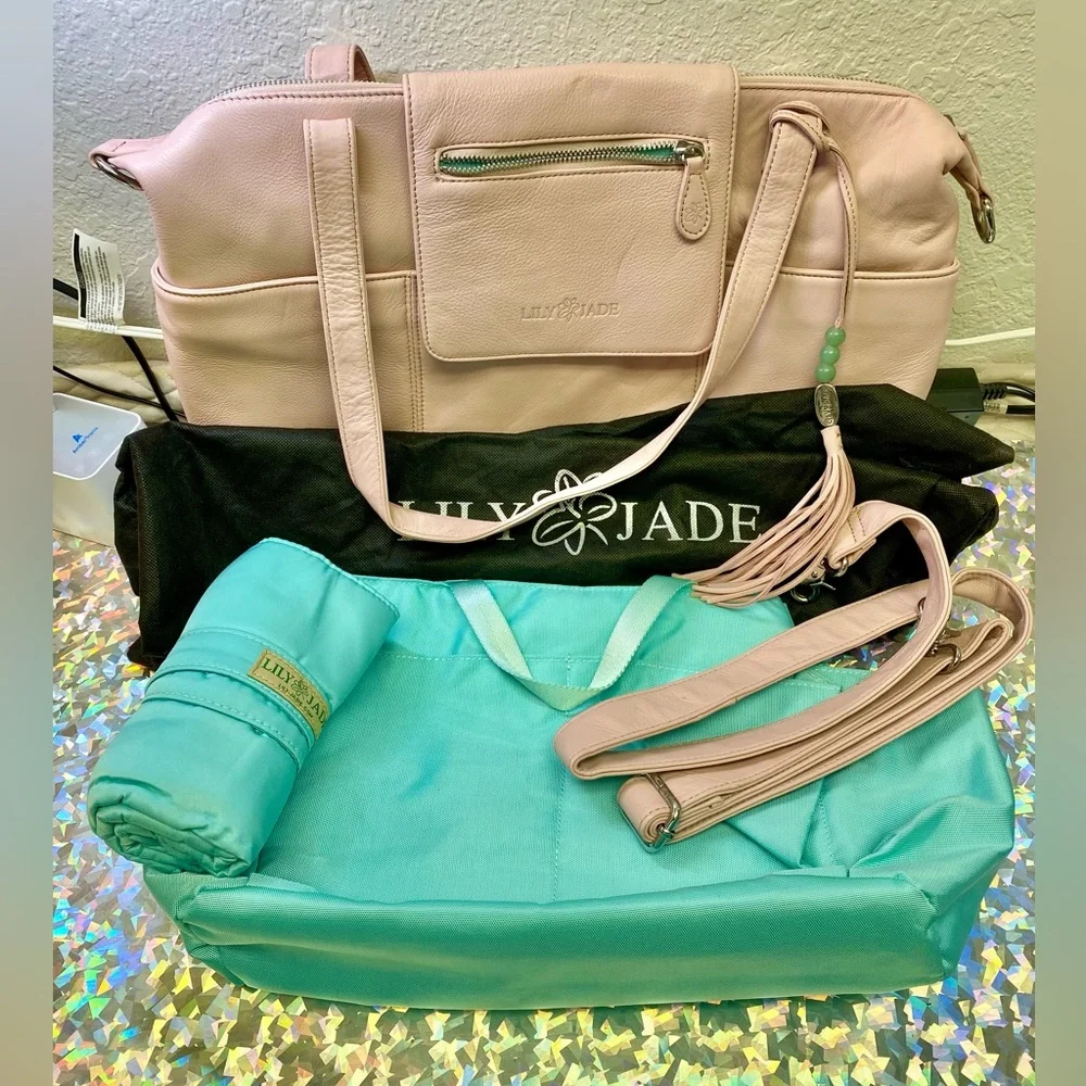 Lily Jade Madeline Convertible Diaper Bag Backpack Blush Pink Full Grain Leather